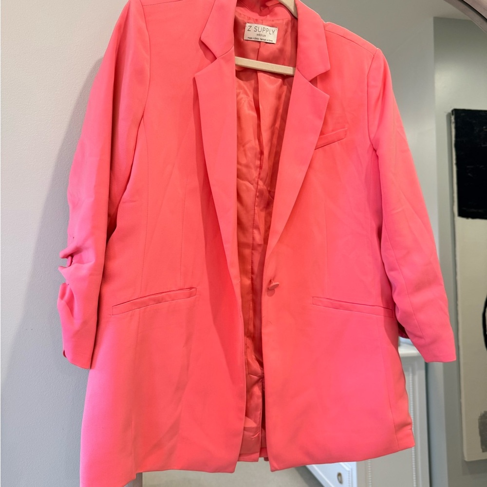 Z Supply Coral Pink Single-Button Blazer